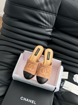 Chanel 25C新款坡跟半拖系列一脚蹬系列 鞋面牛皮 内里羊皮 原版大底Size35-39 40 473