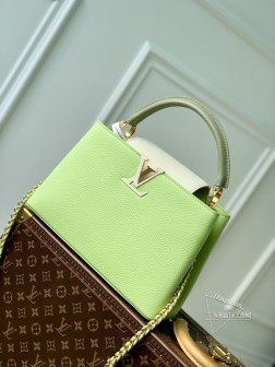 LV M21689 Capucines 中号手袋 Taurillon皮革 绿配白