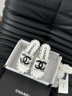 Chanel 25K新款字母拖鞋布鞋面 内里羊皮 原版大底Size35-39 其他码数定做 233