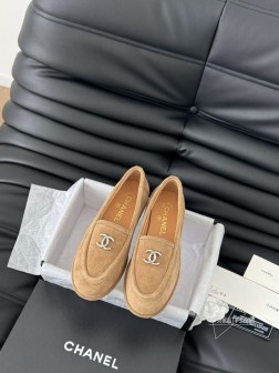 Chanel 24K秋冬新款乐福鞋新款双C经典 上脚很舒服诶美拉德棕色还是很适合秋冬的~鞋面麂皮牛皮 1201