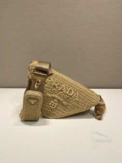Prada普拉达 1BH190 草编三角包 纯手工编织 时尚大气 复刻