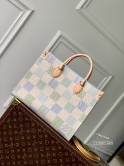 LV N40518 onthego mm 手袋,蓝格达米耶帆布,四色组合
