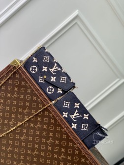 LV M83589 Pochet 高仿 Monogram丝印蓝皮革随意压花